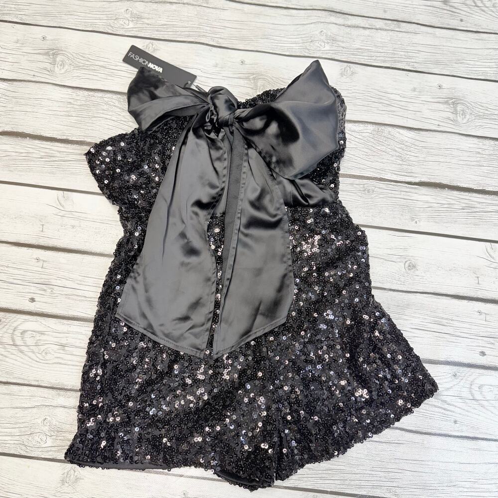 NWT Fashion Nova Black Sequins Romper Size Small